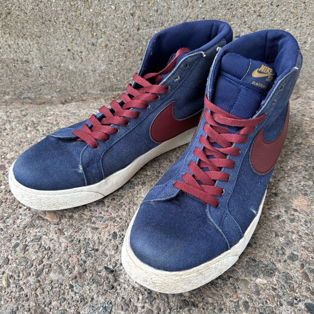 Nike SB Zoom Blazer Mid Raw Denim Blue Dark Team Red Men’s Size 9.5 READ